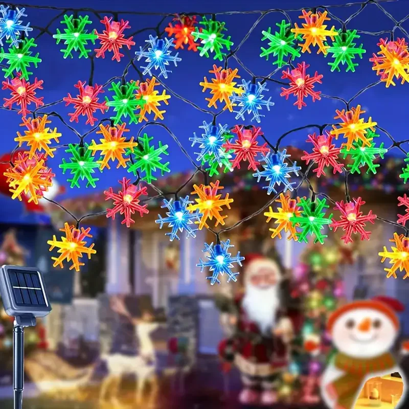 Solar Powered Snowflake Lights String Multicolor LED Outdoor Christmas Decor for Christmas Tree Holiday Wedding Party