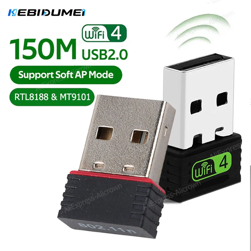 KEBIDUMEI 2PCS Mini USB WiFi Adapter 2.4GHz Wireless Dongle USB2.0 Network Card WIFI 4 Ethernet Receiver for PC/Laptop Win 10/11