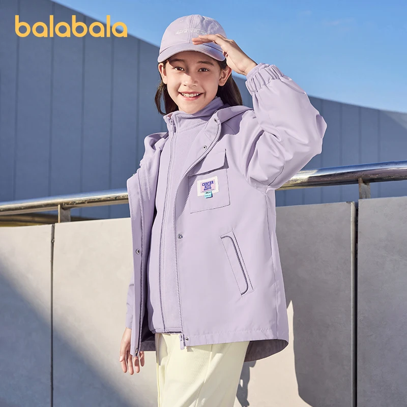 Balabala Children's Clothing Children's Outerwear Girls' 2024 Spring Top Middle and Older Children's Three-in-one Two-piece Set