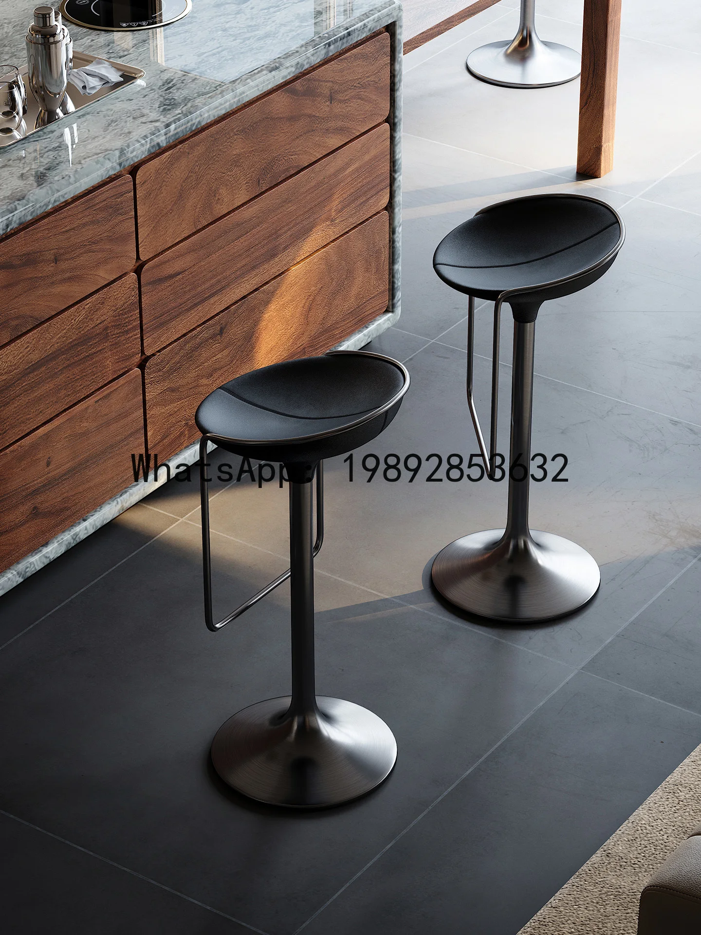 YFY Modern Minimalist Creative Designer High Bar Stool Full Leather Bar Island High Stool