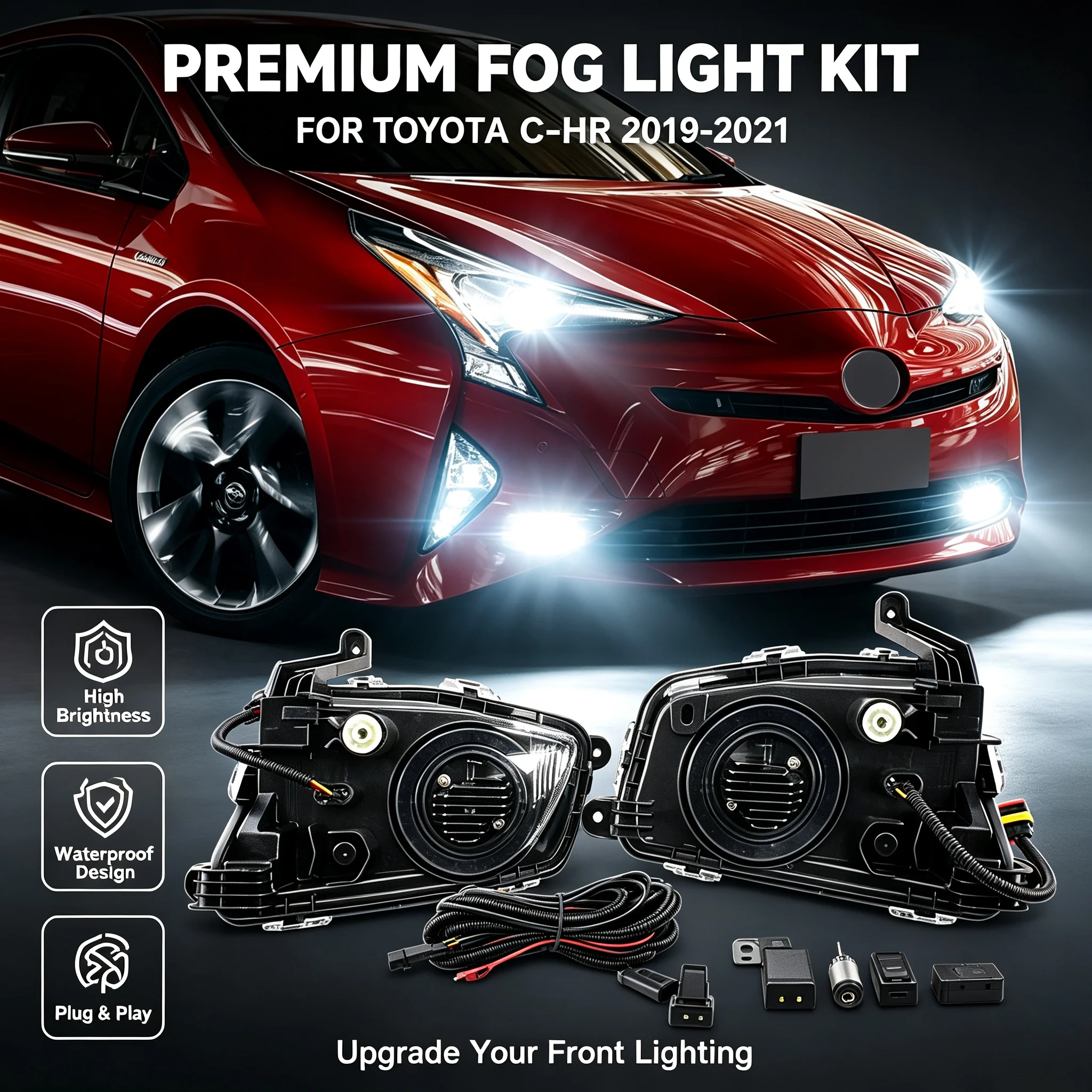 Car Accessories Front LED Fog Lamp Assembly FOR Toyota C‑HR 19‑21 Daytime Running Light Turn Signal Light Full Replacement Kit