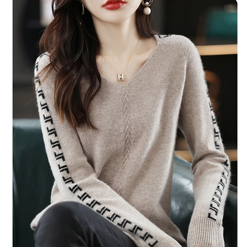

Women Sweater V-neck Autumn Winter Long Sleeve Loose Bottoming Shirts Korean Fashion Strecth Pullovers Knitted Sweater Jumpers