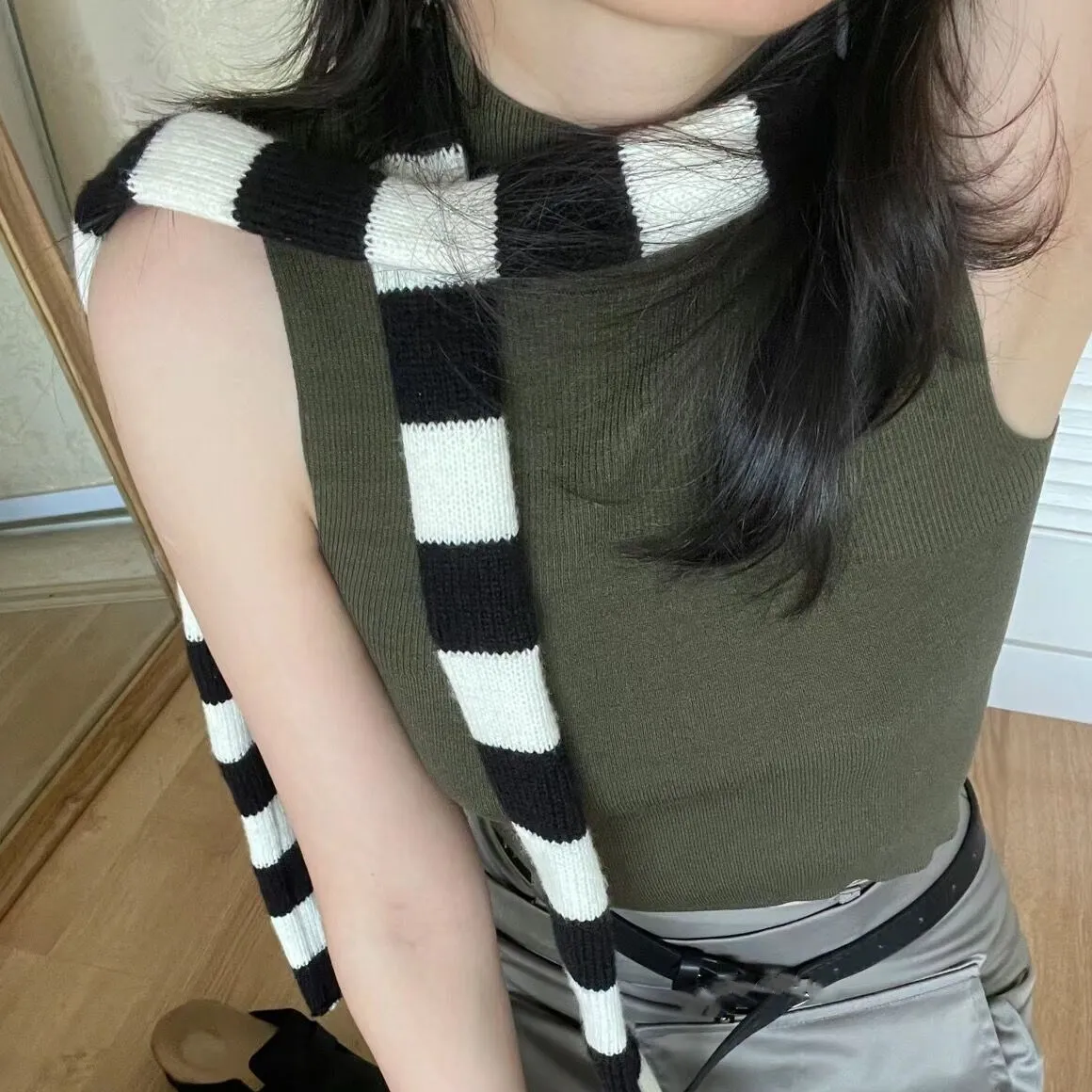 Y2k Style Stripe Scarf Women Girls Goth Punk Long Knitted Scarves Fashion Lady Clothes Decorate Scarf 2024 New Neckerchief