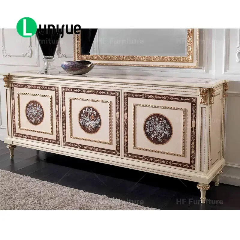 Luxury Classical Wood Painted Sideboard TV Cabinet for Kitchen Restaurant Home Furnishing High End Storage Console