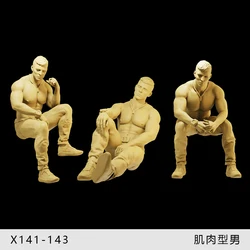 3D Print 1/64 1/43 1/35 Fashion Boys Muscle Man Sitting Figure Diorama Sand Table Mini Doll Creative Scene Prop Figurine Model