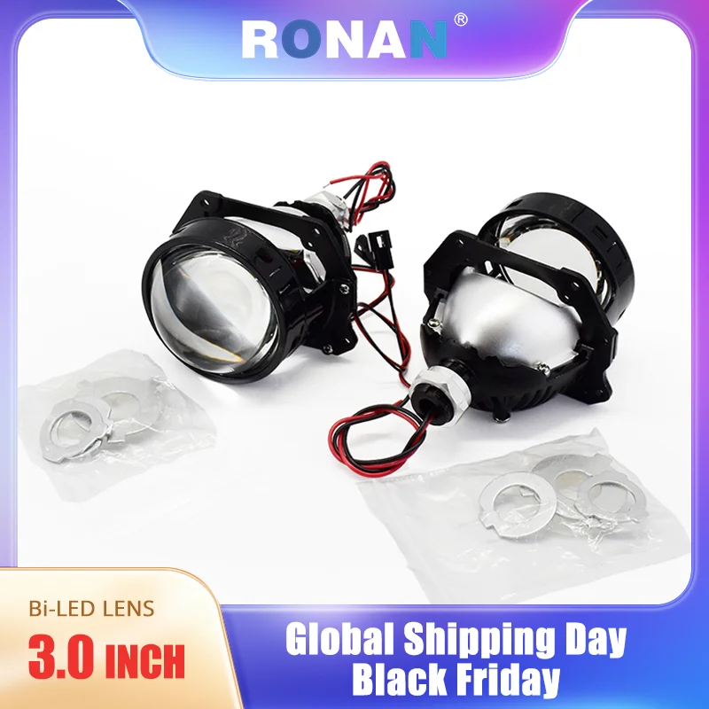 Ronan 40W 3inch Bi-Led Projector Lens 4.3K 6K 2000LUX for H1 H4 H7 9005/9006 Socket Car Headlight Retrofit Upgrade Full Kit