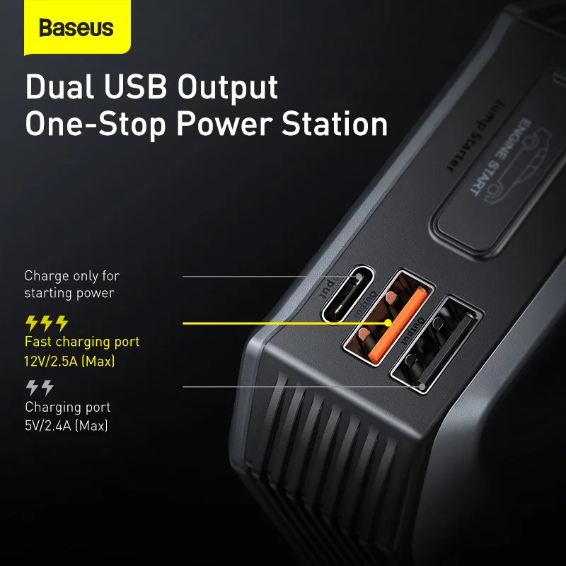 Baseus 20000mAh 점프 스타터 보조베터리 2000A 12V 휴대용 자동차 배터리 스타터 비상 자동 부스터 시작 장치 점프 시작