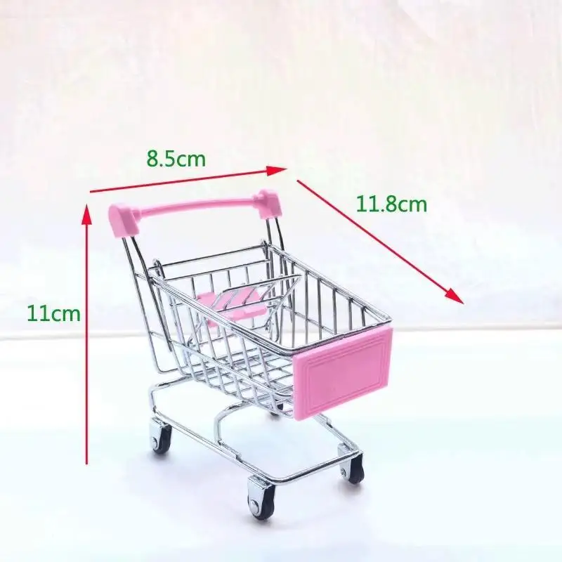 Creative 1:48 Mini Supermarket Shopping Trolley Cart Desktop Model Toy For Children Home Decoration Miniature Toy