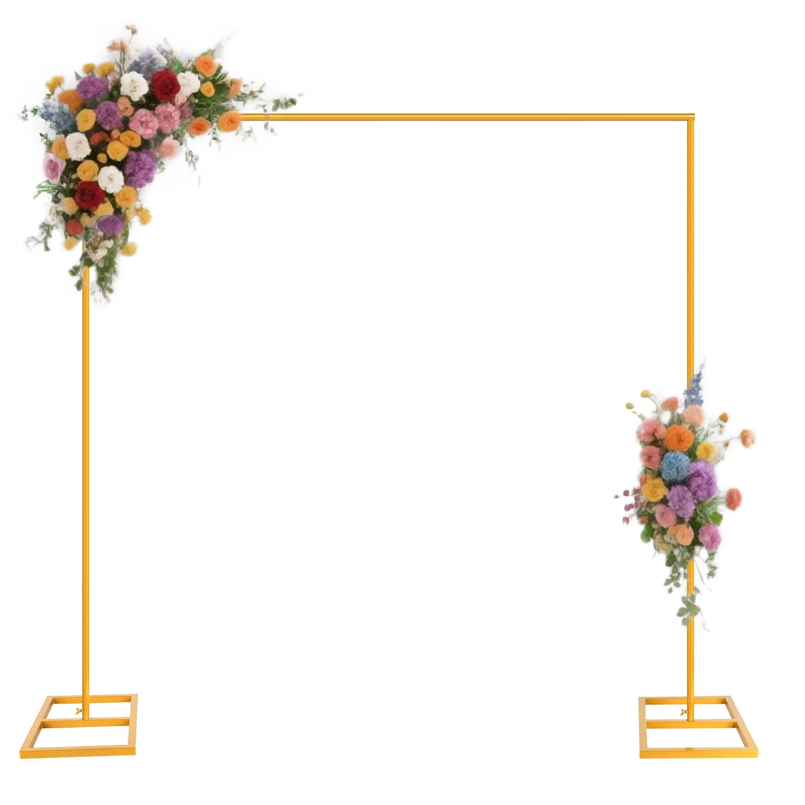 Arche dorée réutilisable 2*2M avec ballons, fleurs, plantes, lumières LED, guirlandes en tulle pour toile de fond personnalisée en métal