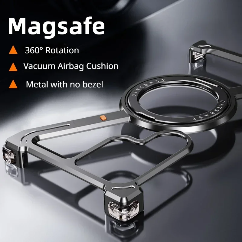 Z Shape Aluminum Alloy Rimless Magnetic Phone Case For Samsung Galaxy S24 S24Plus S24Ultra Metal Stand Magsafe Buffer Hard Cover