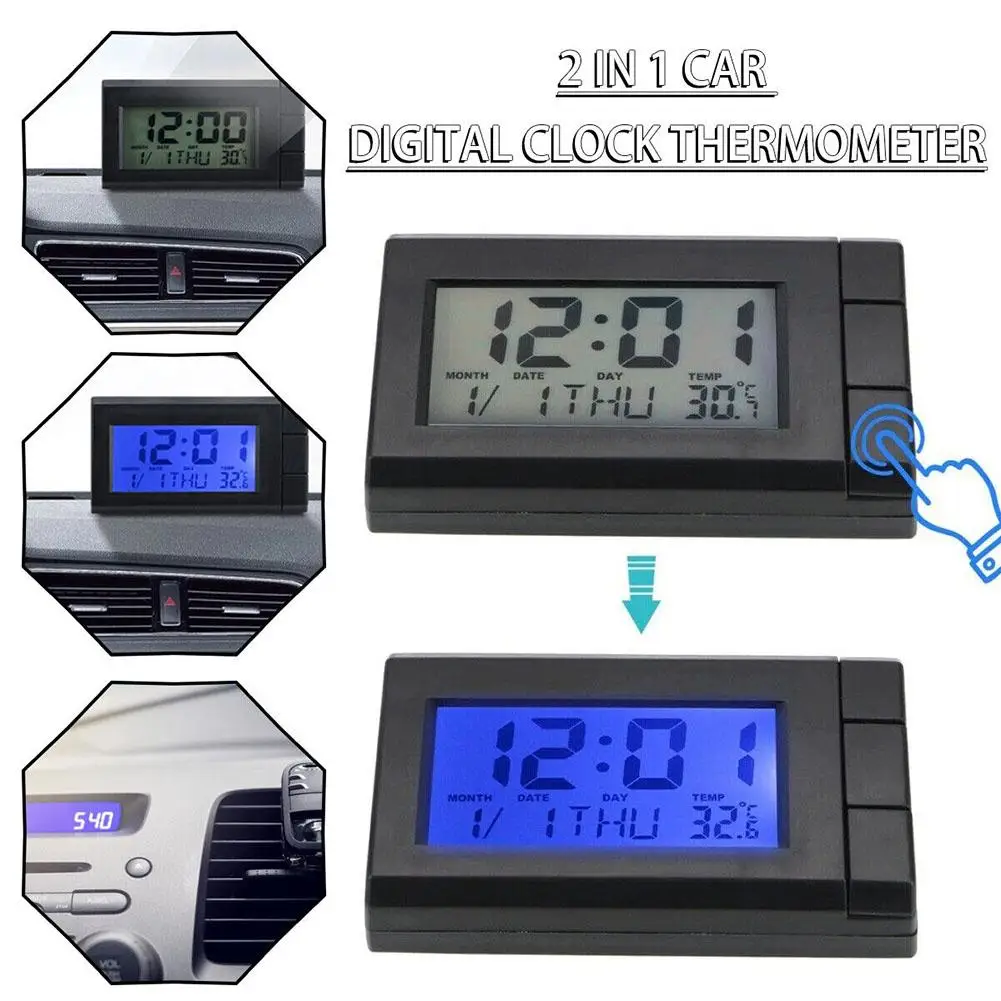 Car Digital Dashboard Clock and Thermometer Electronic Clock for Dash 3 Colors Luminous Backlight Car Interior Accessories