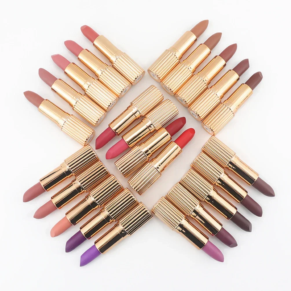 Private Label Golden Lipstick Custom Logo Waterproof High Pigment Non Fading Natural Long-lasting Multi-color Makeup Wholesale