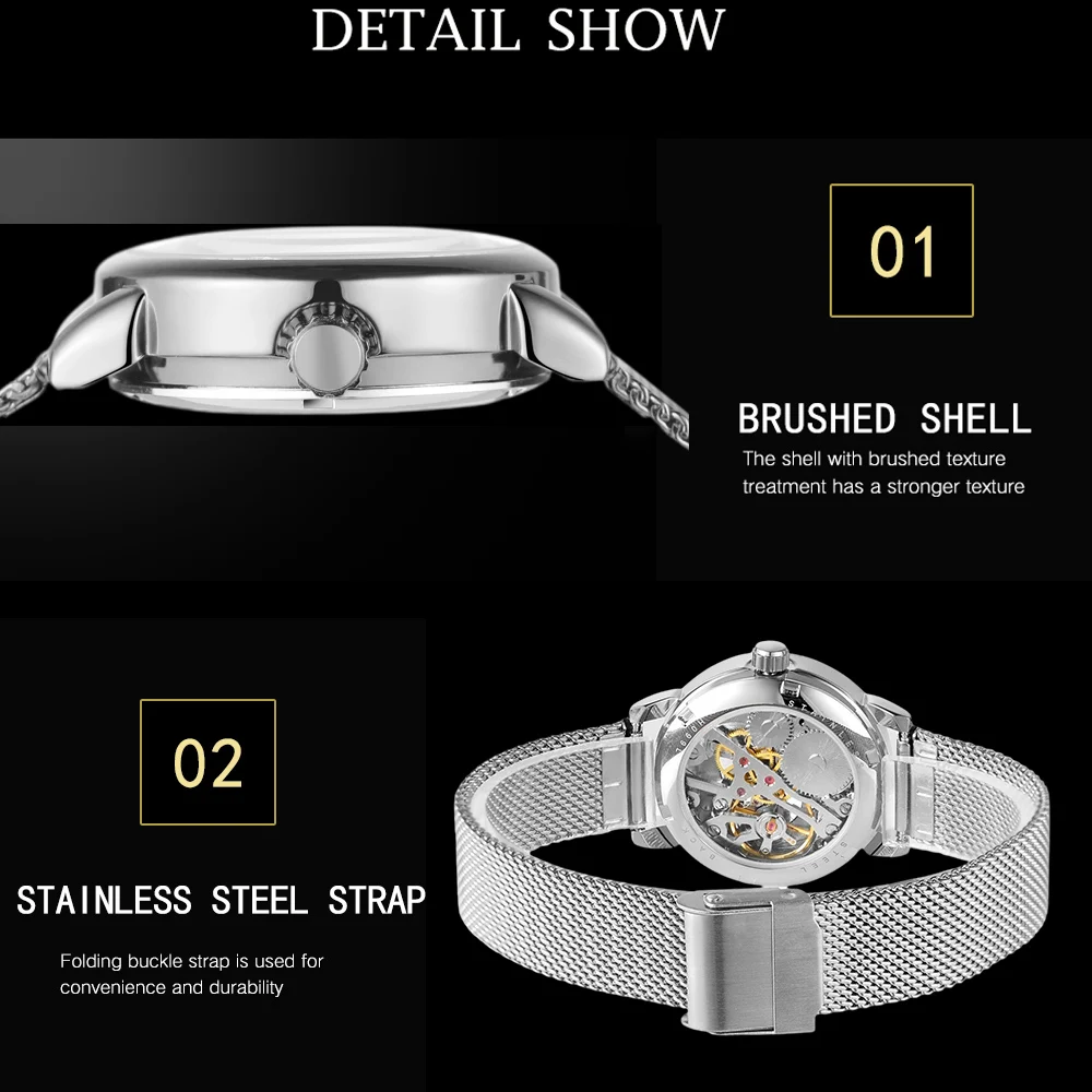 FORSINING الكلاسيكية الهيكل العظمي اليد الرياح الميكانيكية ووتش الفاخرة الأنيقة المرأة الساعات الأرقام الرومانية رائعة جوفاء السيدات على مدار الساعة