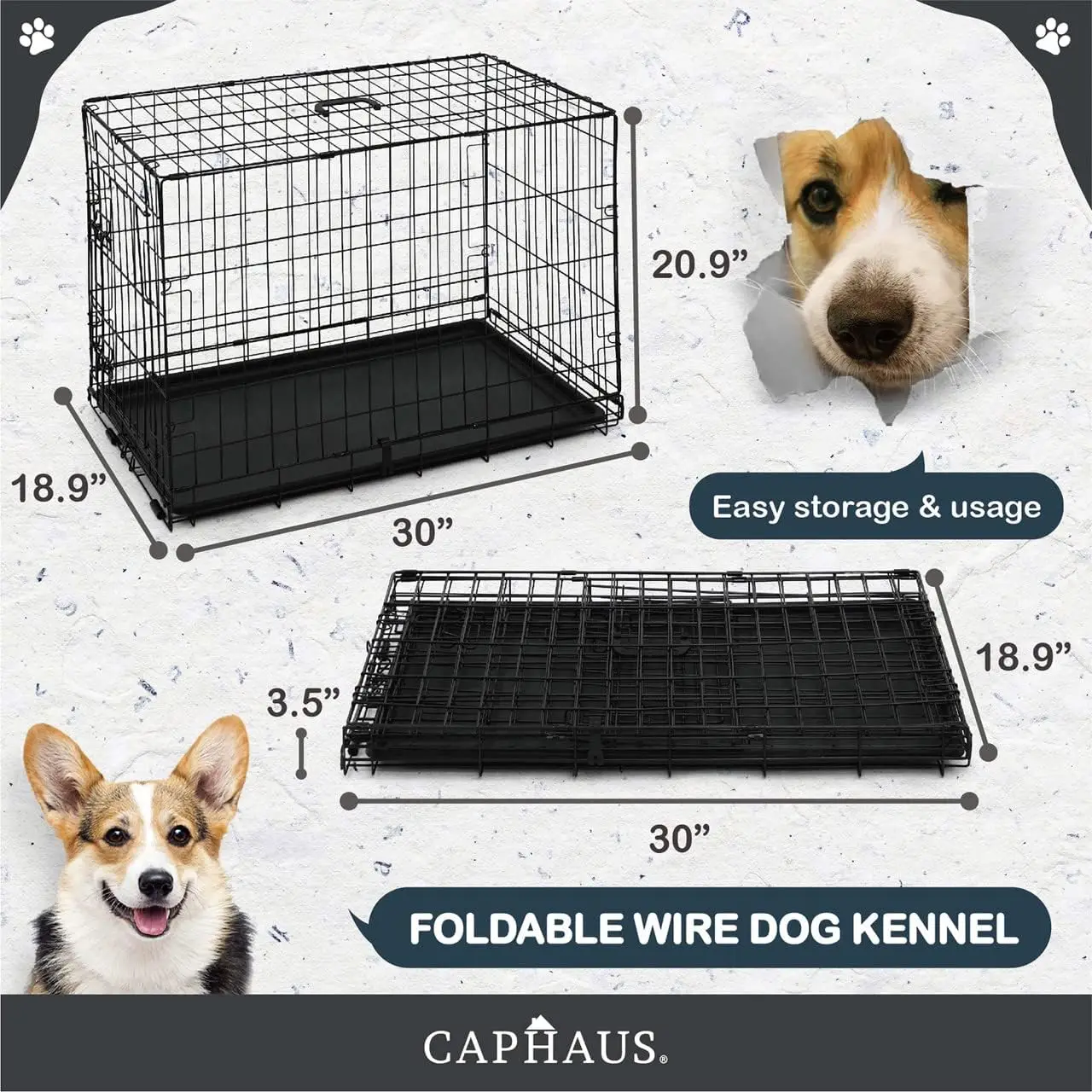 Proof Pan & Protecting Feet & Divider Panel, Single or Double Door, Small, Medium & Large Dog Crate Indoor Cage