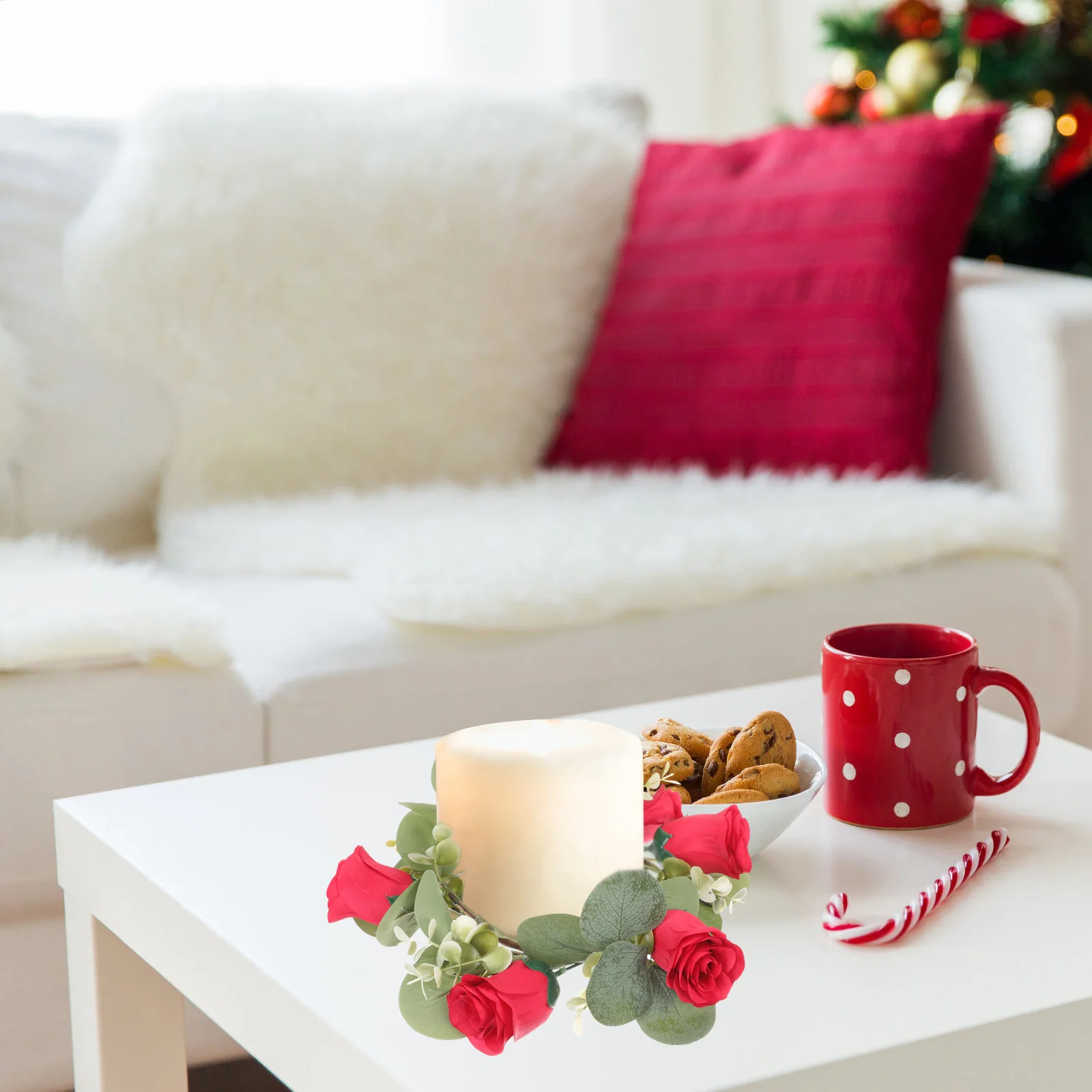 

Artificial Floral Wreath Red Desktop Wedding Table Decor Home nament Porch Lightweight Long Lasting Holiday