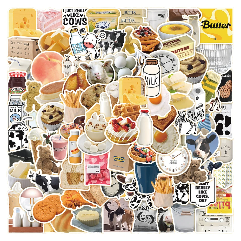 10/30/60/120PCS Mix Cute Food Stickers INS Style Milk Biscuit Decals DIY Fridge Phone Suitcase Laptop Notebook Car Wall Sticker