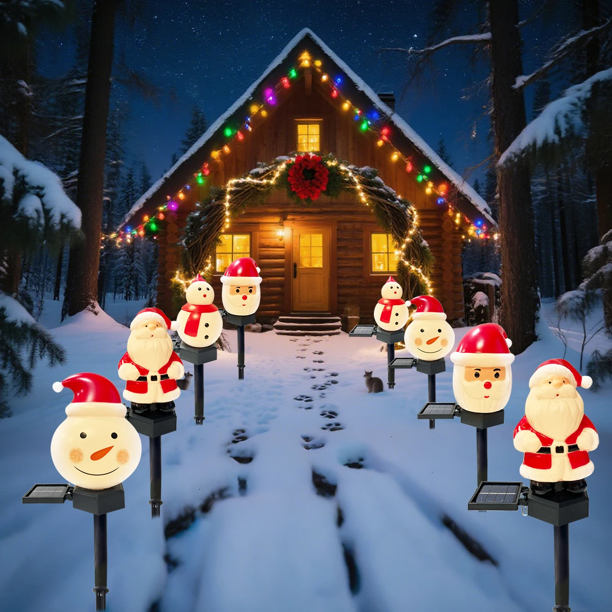 1 قطعة عيد الميلاد ثلج وسانتا كلوز أضواء المسار في الهواء الطلق مقاوم للماء مصابيح إضاءة للمناظر الطبيعية لمسار حديقة ساحة فناء عيد الميلاد ديكور