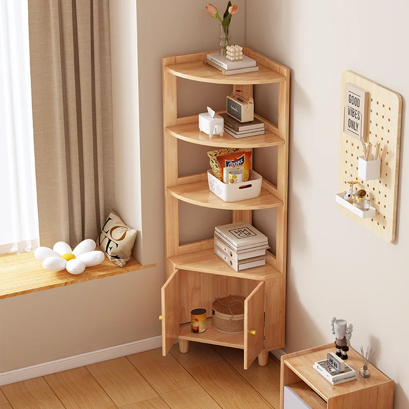 All solid wood corner bedroom living room storage cabinet multi-layer bookshelf storage shelf simple triangular wall corner