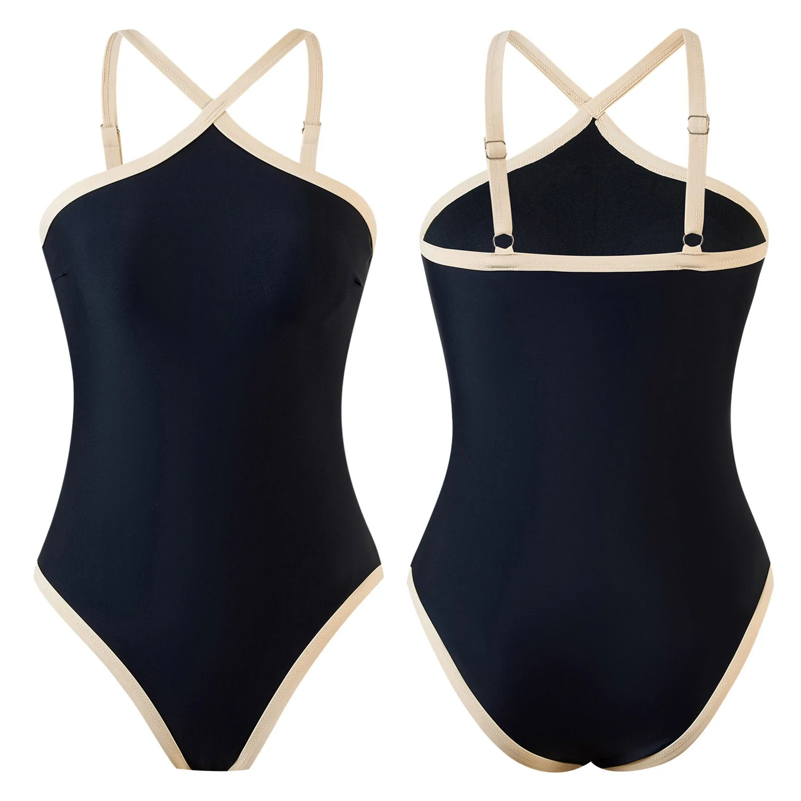 Costume da bagno intero da donna con spalline sexy Patchwork a vita alta Body con ferretto Costumi da bagno Monokini Costumi da bagno push up Costumi da bagno