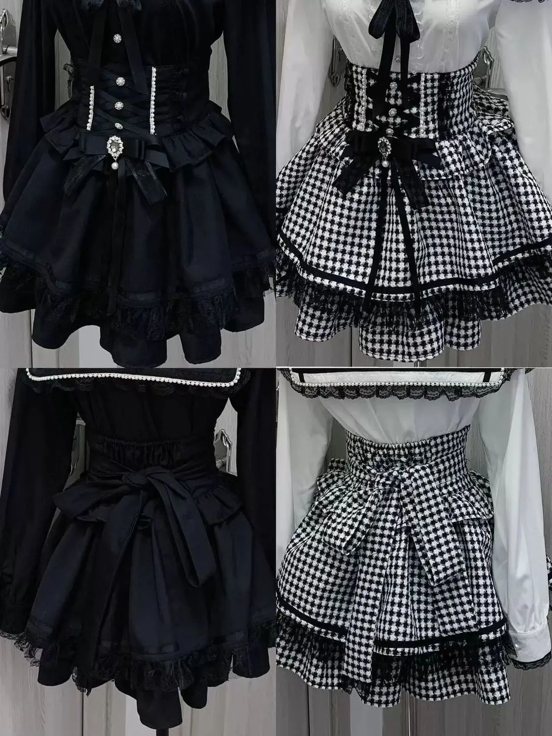 Japanese Lolita Y2K Mini Skirt Women's Harajuku Style Sweet and Kawaii Bow Beading Straps A-shaped High-waisted Plaid Cake Skirt