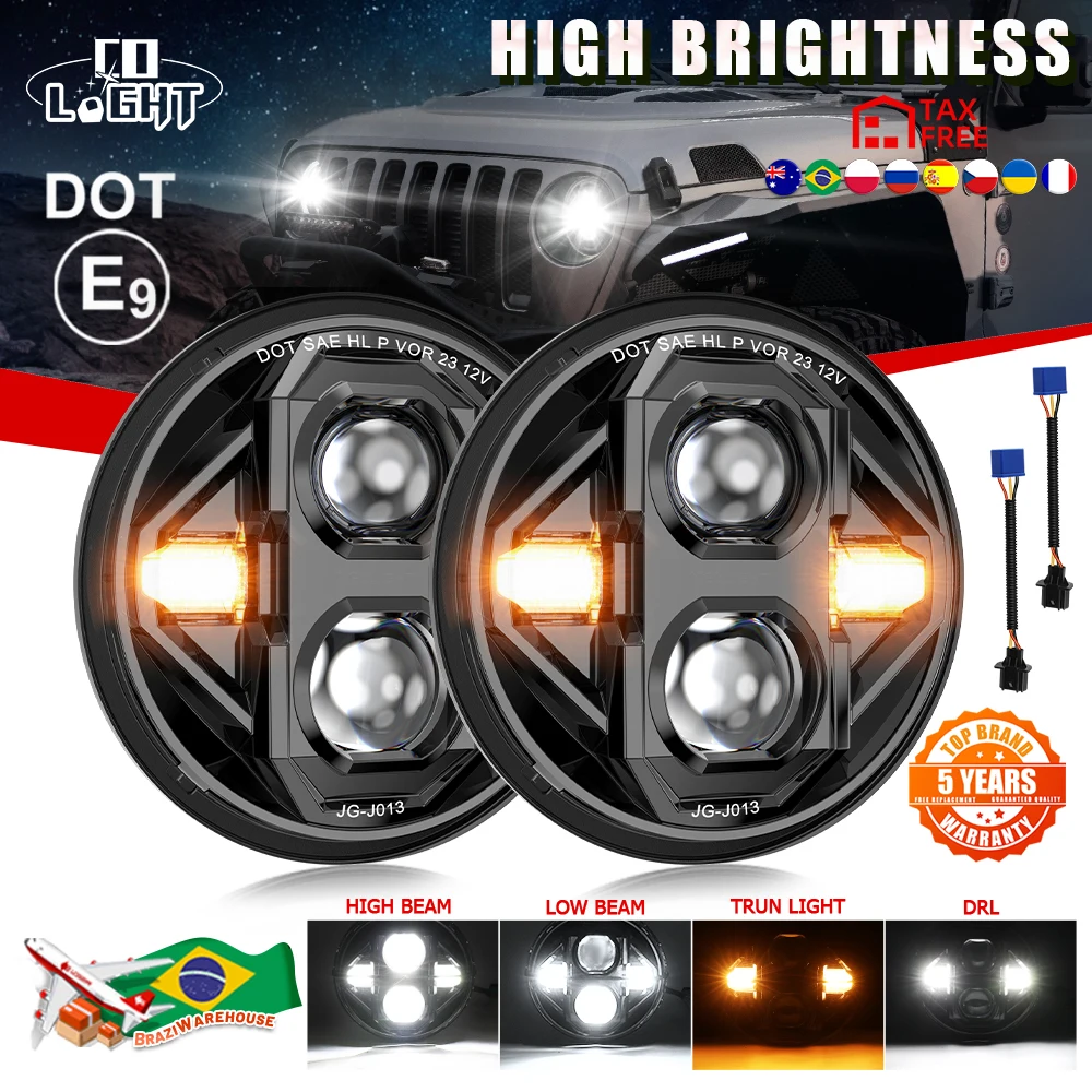 CO LIGHT 7inch Led Headlight Hi/Low H4 Light Halo Angle Eyes Led Headlamp DOT E9 20000LM For Lada Niva Urban Offroad 12V 24V