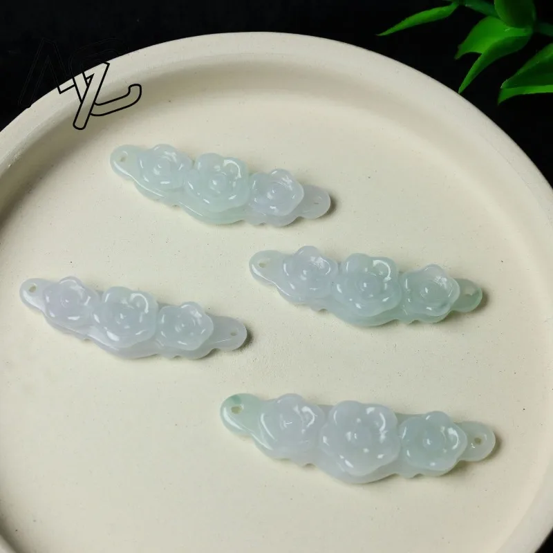 1pc Natural Jadeite Emerald Flower Hand Card DIY Accessories Luxury Jewelry Fashion Jewelry Exquisite Real Charms Gift Women Men view 2