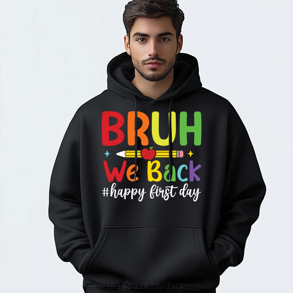 

Bruh We Back Smile Face Classic Mens Hoodies Crewneck Long Sleeve Hoodies Normal Coat