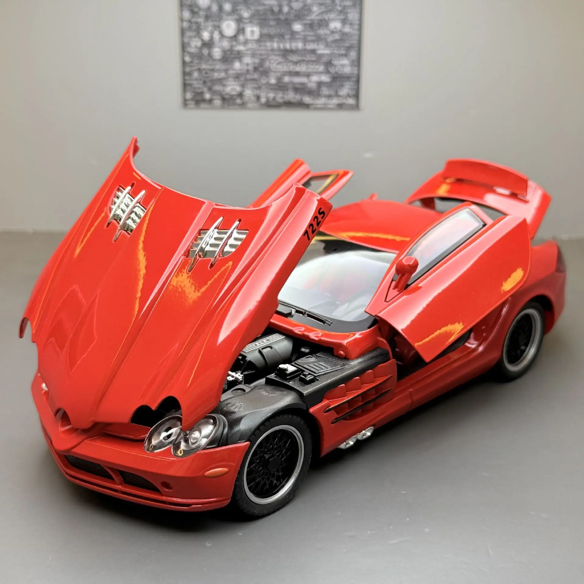 1:24 SLR 722S Sportwagen Simulation Legierung Automodell Sound und Licht zurückziehen Kinderspielzeug Sammlerstücke Geburtstagsgeschenke