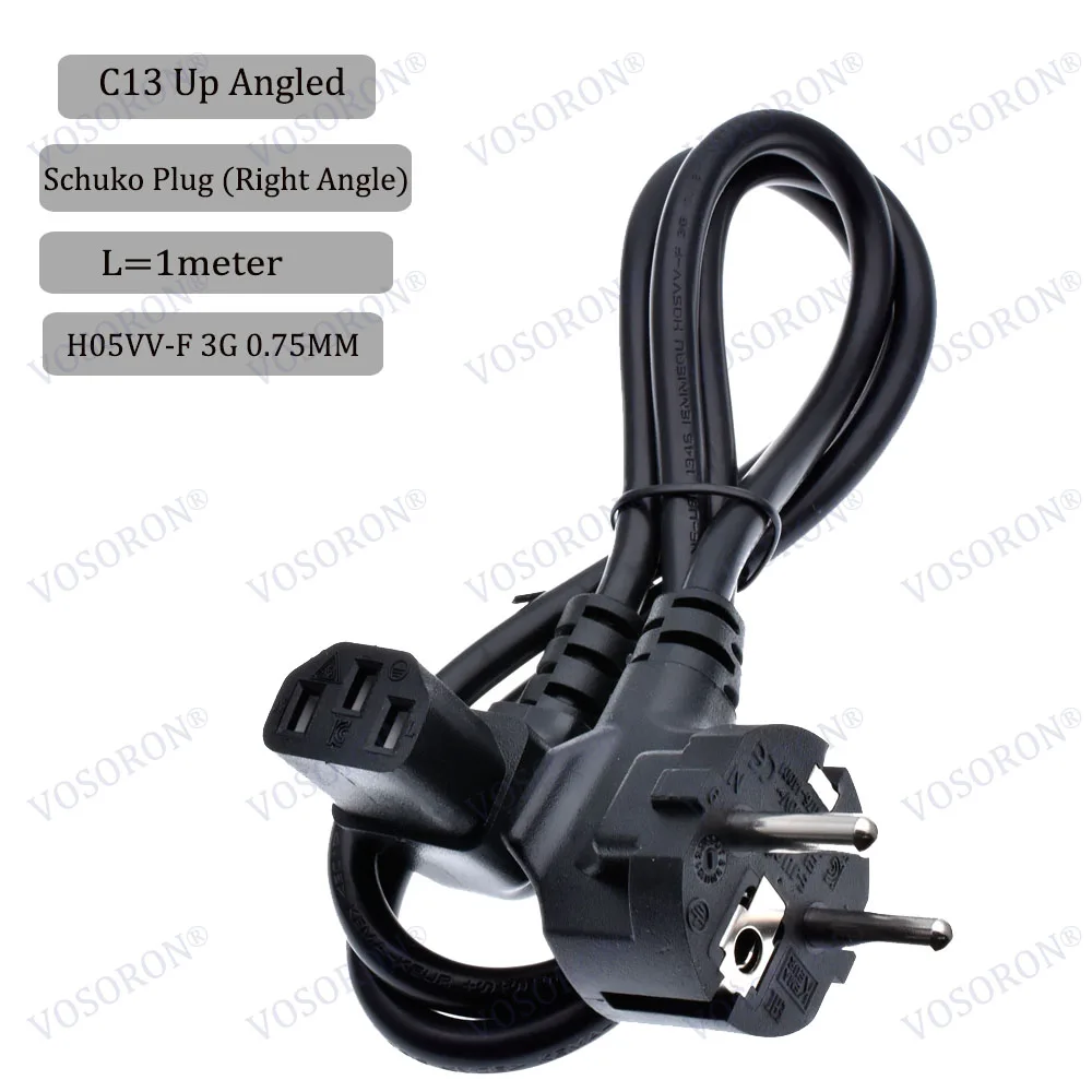 Power Cord Schuko CEE7/7 Male Plug to IEC320-C13 Female Right Angled Power Adapter Cable For Wall Mount TV