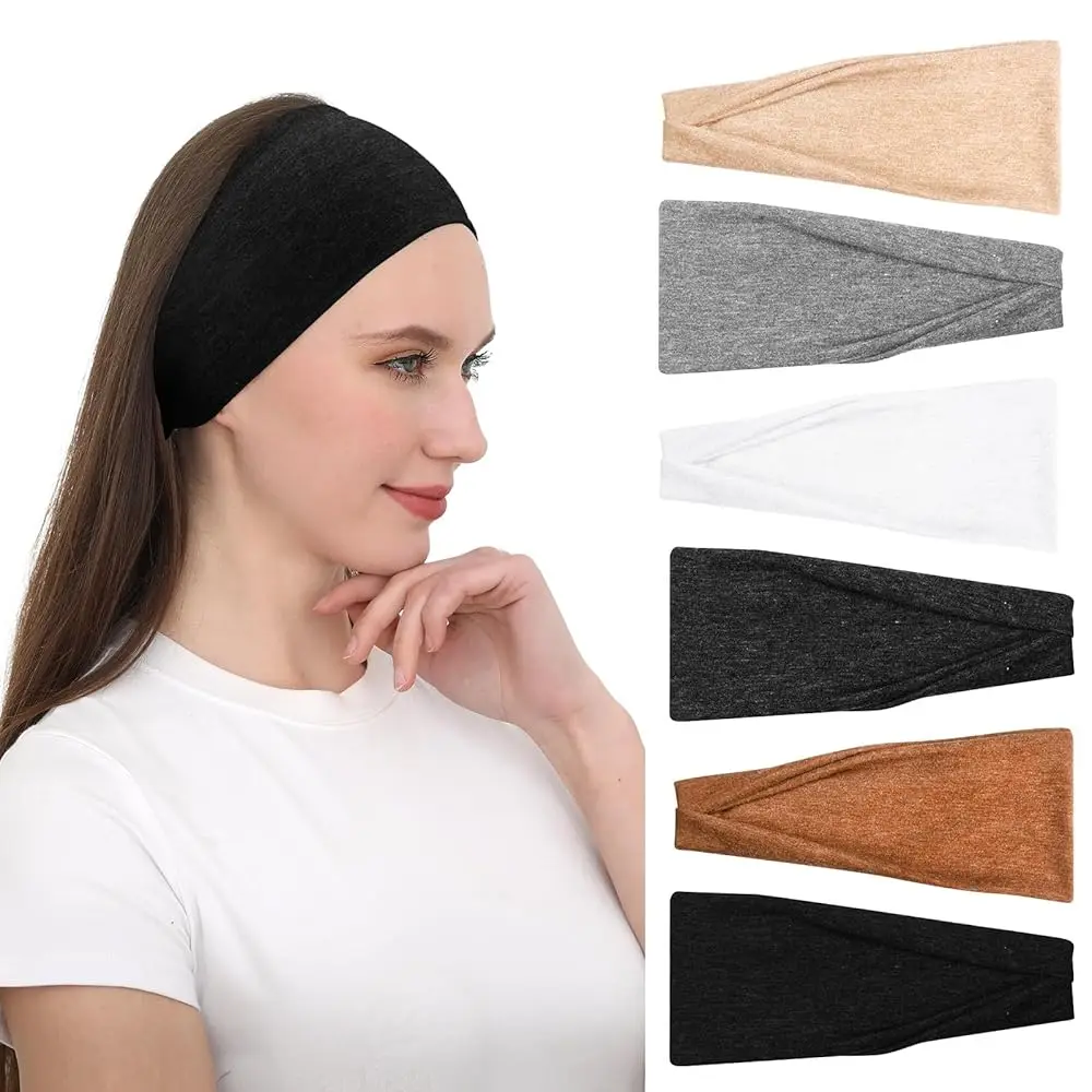 

Headbands for Women Non Slip, Wide Workout Headband Cotton Black White Head Bands Hair Bands for Women's Hair, Thick Headban