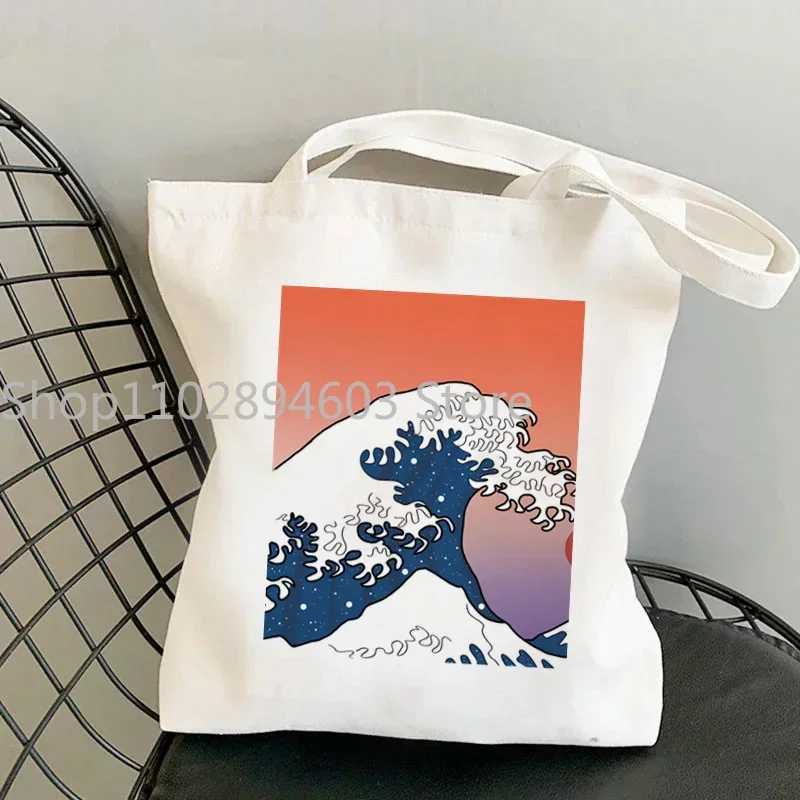 Shopper The Great Wave of Kanagawa bolso de mano estampado para mujer, bolso de compras Harajuku, bolso de hombro para niña, bolso de lona para mujer