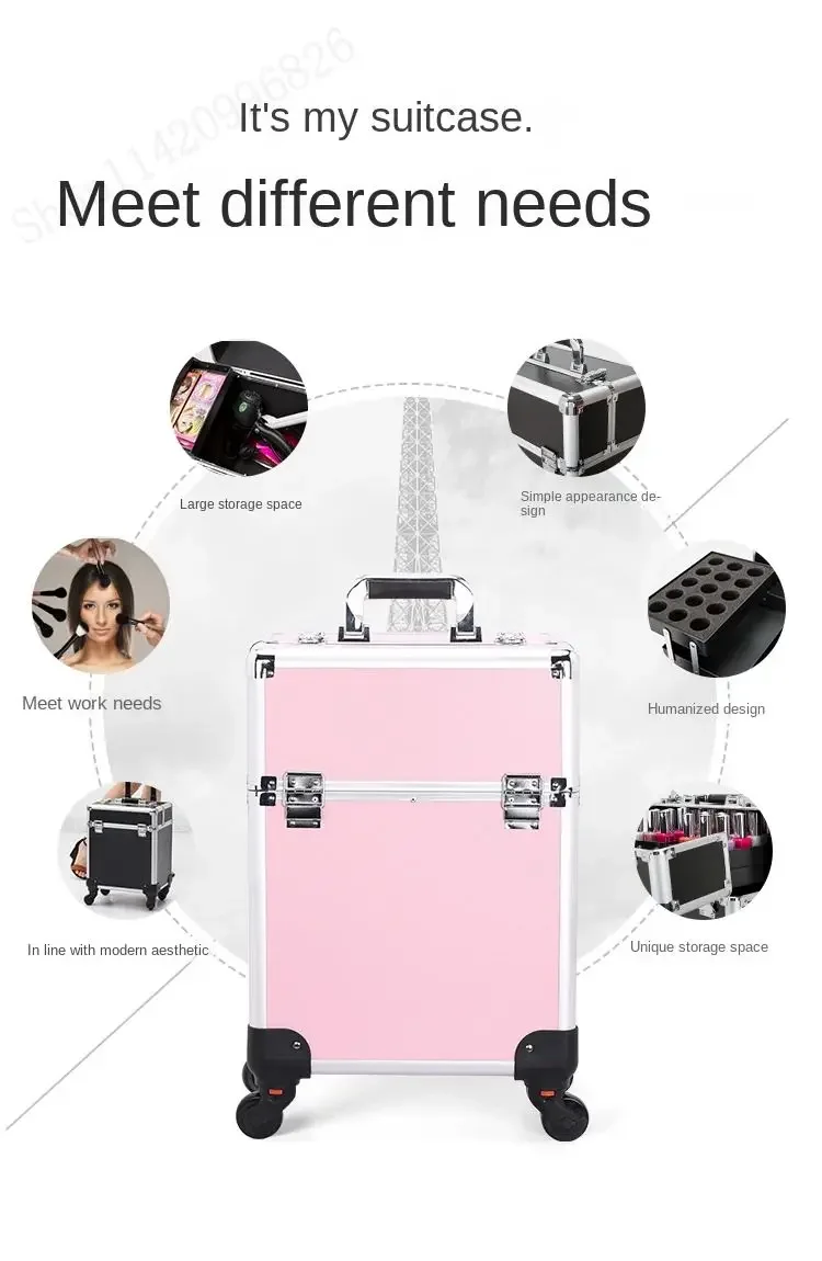 Large-capacity Professional Make-up Case Trolley Luggage Make-up Artist's Manicure and Permanent Make-up Kit Storage Toolbox view 3