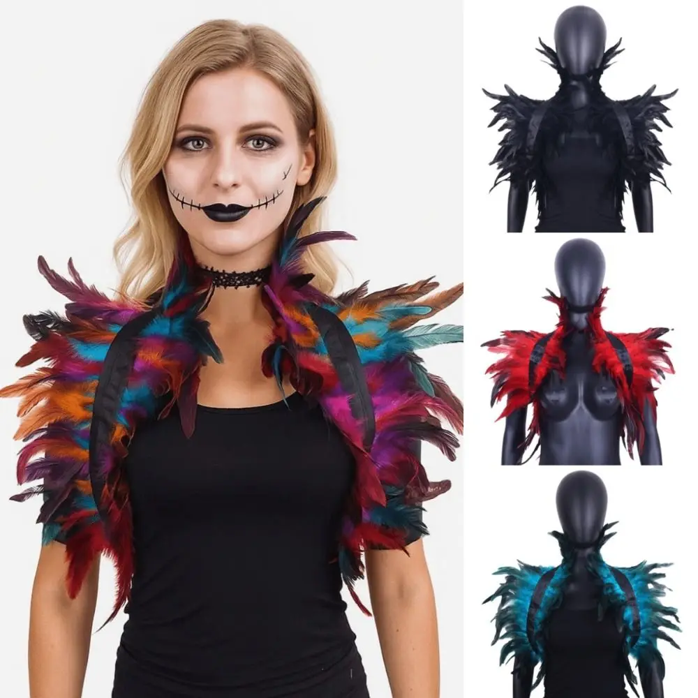 Luxury Feather Shawl Costume Halloween Retro Adjustable Feather Shrug Shawls Punk Gothic Shoulder Fake Collar Dancer Cosplay