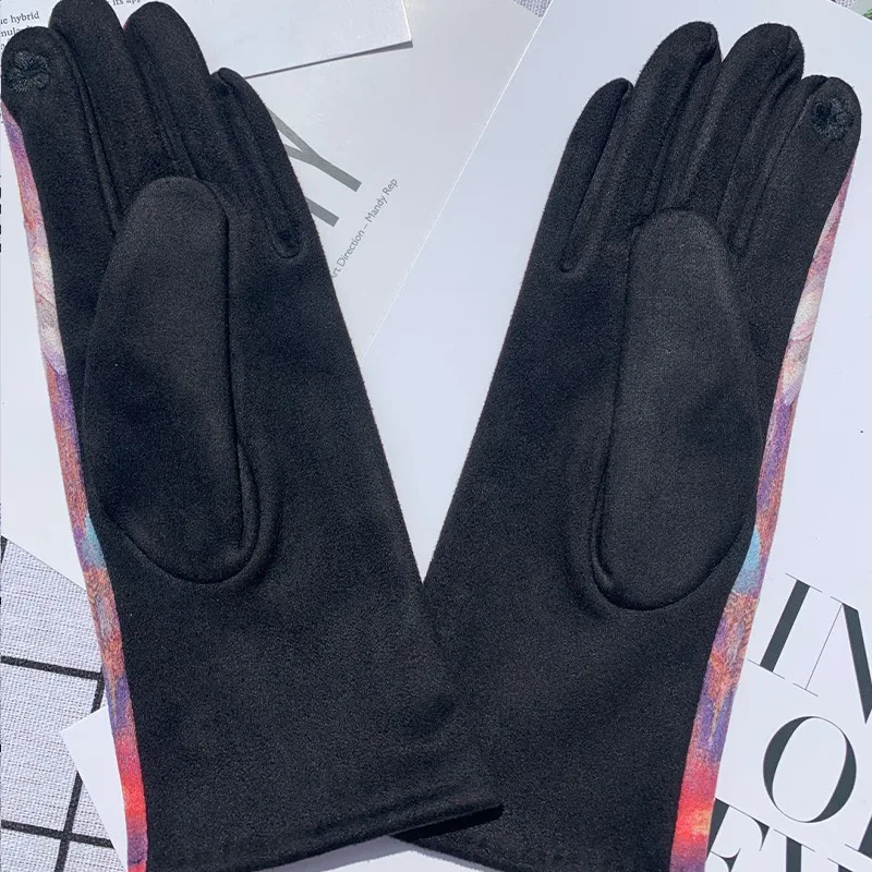 Women Autumn Winter Keep Warm Touch Screen Oil Painting Literary Fashion Personality Gloves Elasticity Drive Cycling Retro Opera