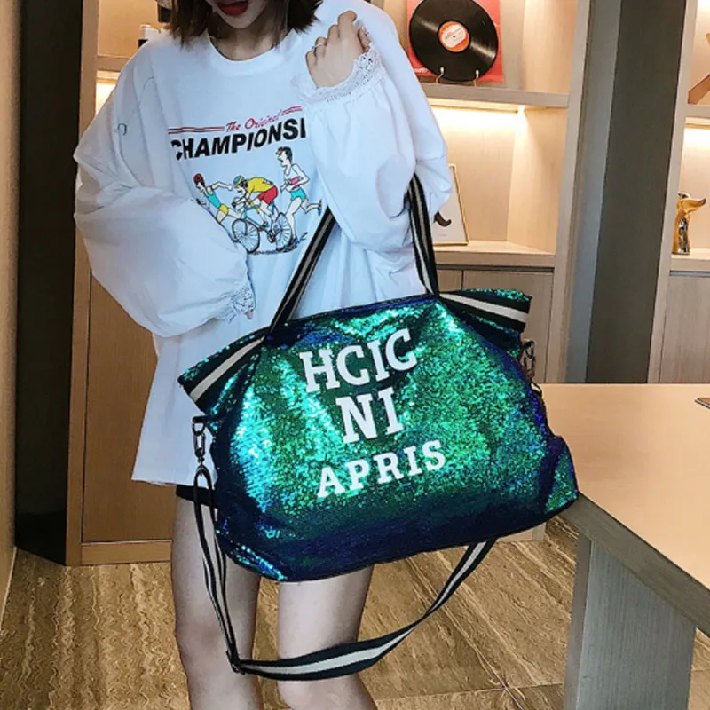 Leopard Sequin Women Handbag New High-capacity Travel Bag Letter Large Shoulder Letter Bag Hand Messenger Bag Travel Bag