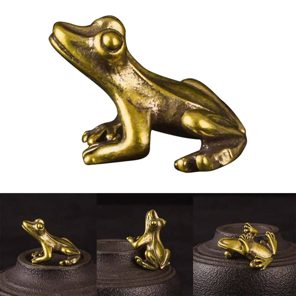 Retro Brass Meditate Zen Buddhism Frog Statue Small Ornament Copper Animal Sculpture Incense Burner Home Desk Decoration Tea Pet