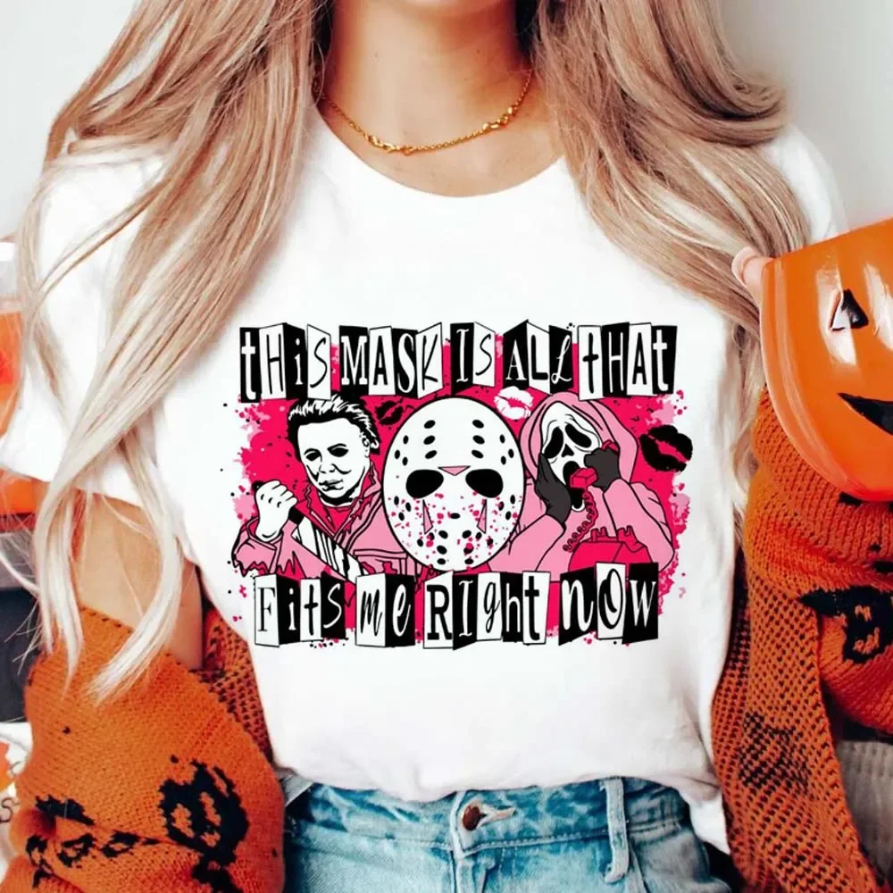 This Mask Is All That Fits Me Right Now Cartoon Aesthetic T-Shirt Top Women's Street Trend Print Halloween Print Fashion T-Shirt