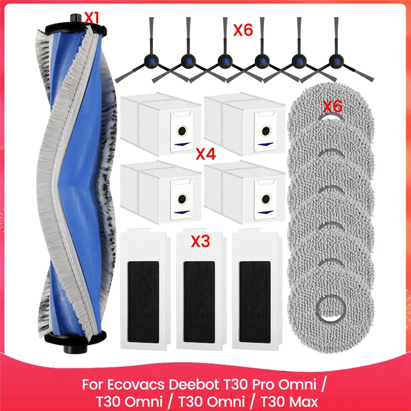 ABJO-Для Ecovacs Deebot T30 Pro Omni/T30 Omni/T30 Omni/T30 Max Основная боковая щетка для пылесоса Hepa-фильтр, швабра, тканевые мешки для пыли