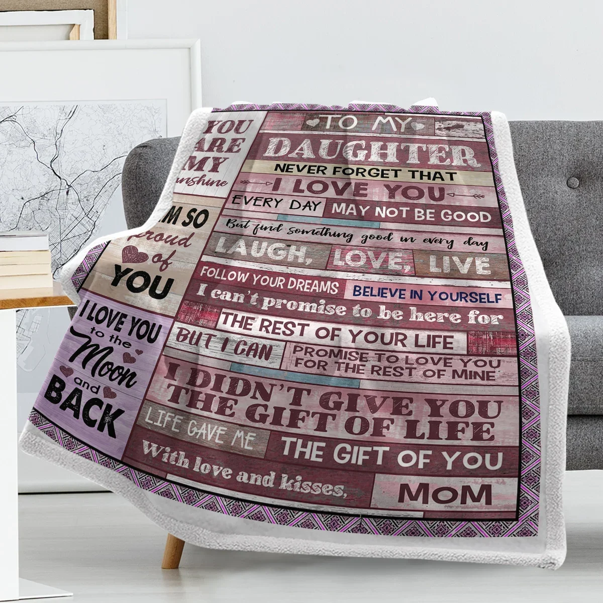 

Pink Daughter Letter Baby Blanket Graphics Print Pattern Beds Soft Comfortable Fashion Birthday Gift Trendy Throw Blankets