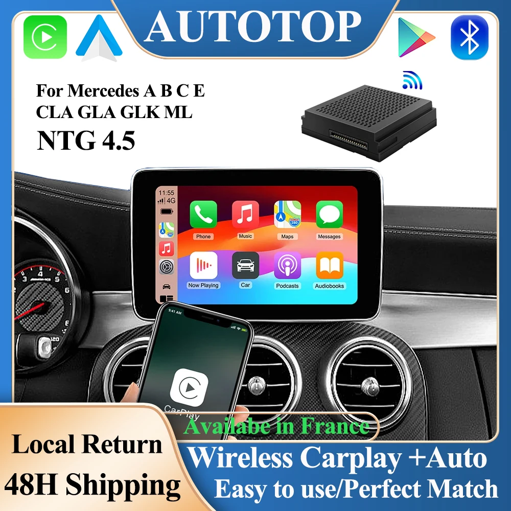 AUTOTOP Wireless Carplay AI BOX for Mercedes Benz A/B/C/E/CLA/GLA/GLK/ML/SLD NTG 4.5 Android Auto Bluetooth, Mirror Link, USB