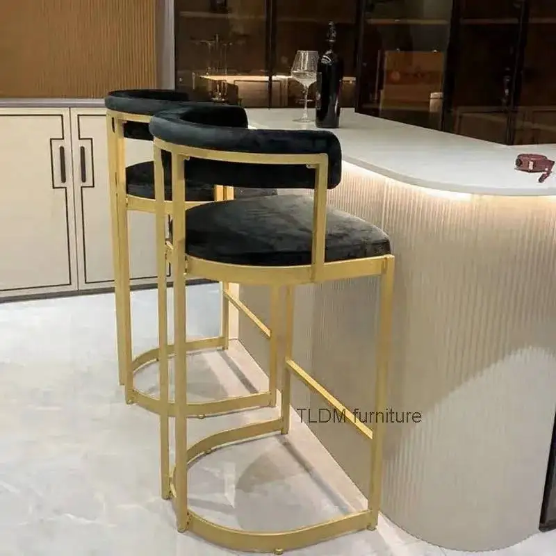 

High Backrest Light Chairs Simple Luxury Cafe Reception Iron Stools Home Bar Island High Bar Chair for Kitchen Furniture ZZ