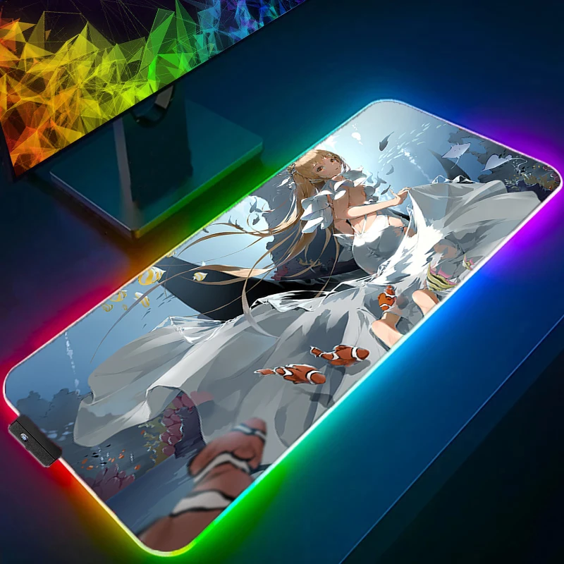 

RGB LED Anime Mousepad Gamer Gaming Chinese Style Girl Mouse Pad Desk Mat Playmat Computer and Office Cabinet Keyboard Pad