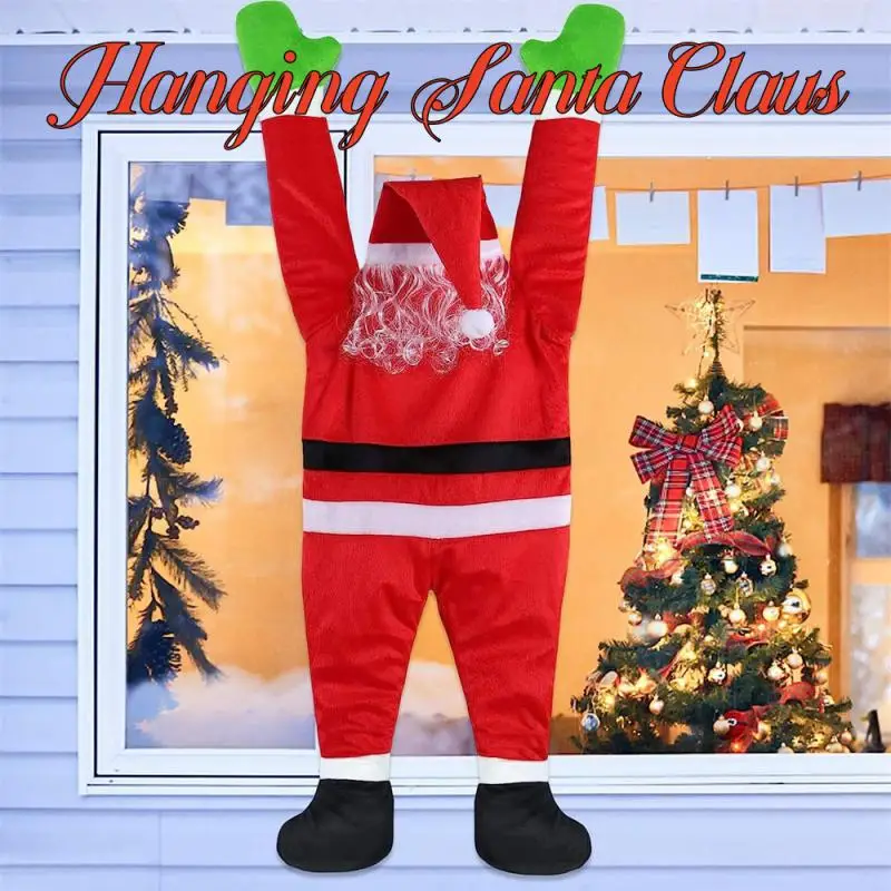 1PC Velvet Santa Claus Wall Climbing Christmas Santa Claus Xmas Hanging Ornament Window Bookshelf Mantel New Year Outdoor Decor