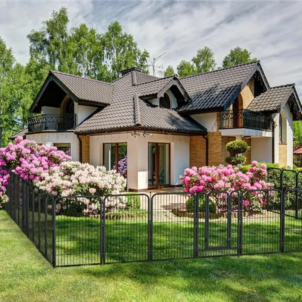 Decorative Garden Metal Fence 72ft (L)×24in (H) with 28 Panels 4 Gate Outdoor No Dig Rustproof Wire Animal Barrier