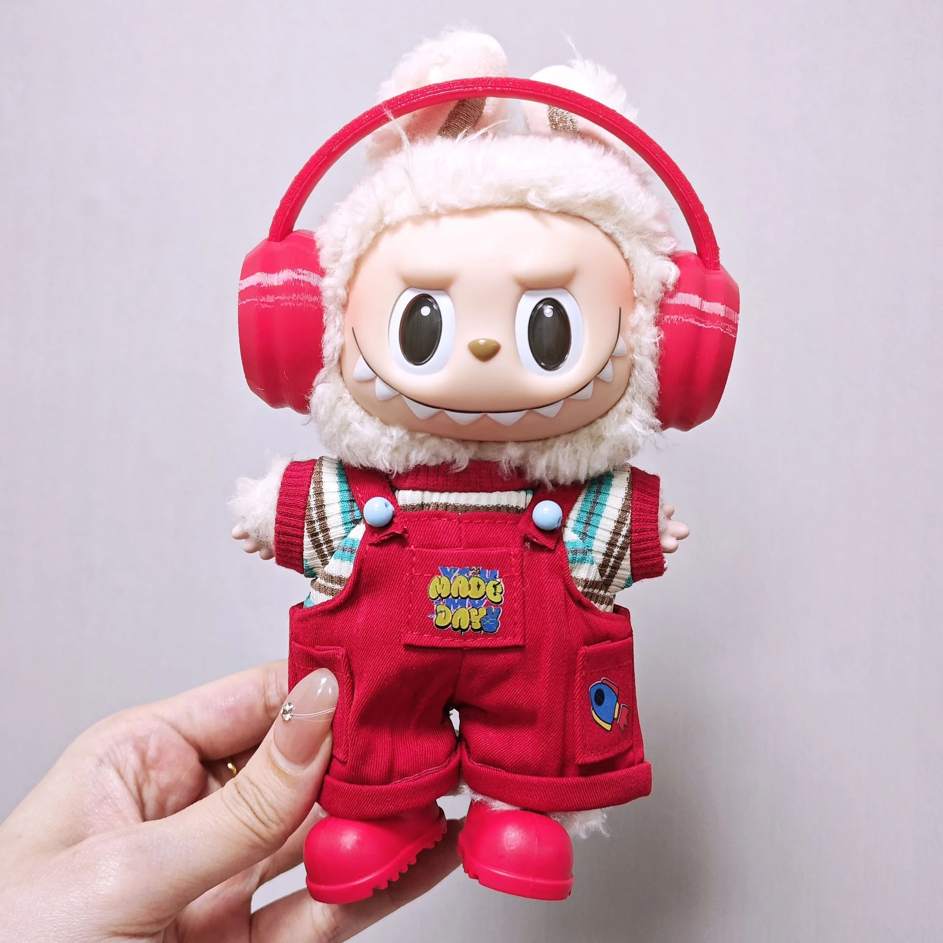 

For 17cm Labubu Accessories Clothes Red Overalls Suitable for V1 V2 V3 Labubu Pendants Cute Personality Fashion Birthday Gift