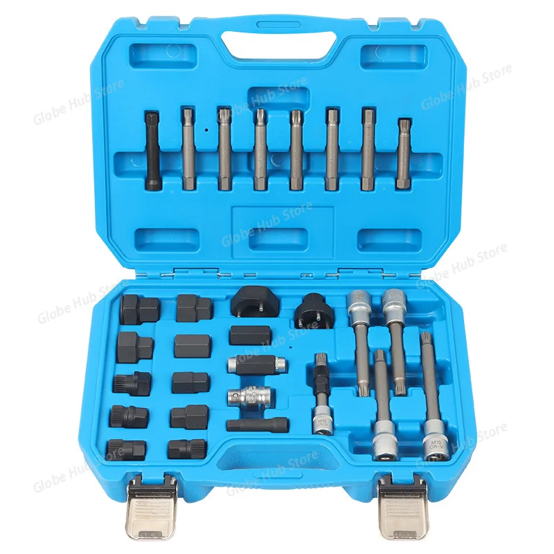 

30PCS Generator Pulley Removal and Installation Tool Kit, Belt Pulley Disassembly Bit & Wrench Set