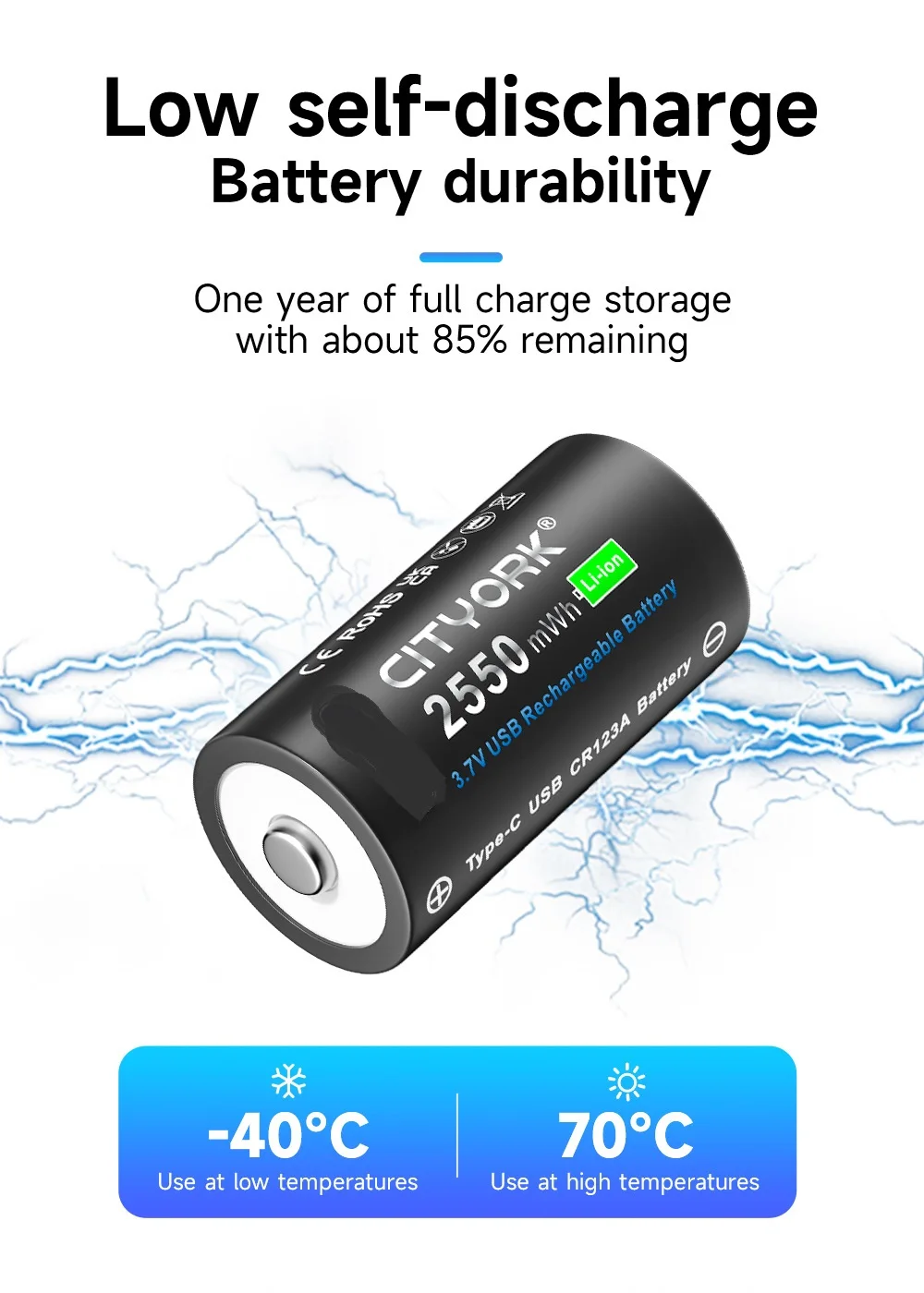 3.7V 16340 16350 Rechargeable Battery USB Rechargeable RCR123 CR123 CR123A Btteries For LED Flashlight With USB Cable