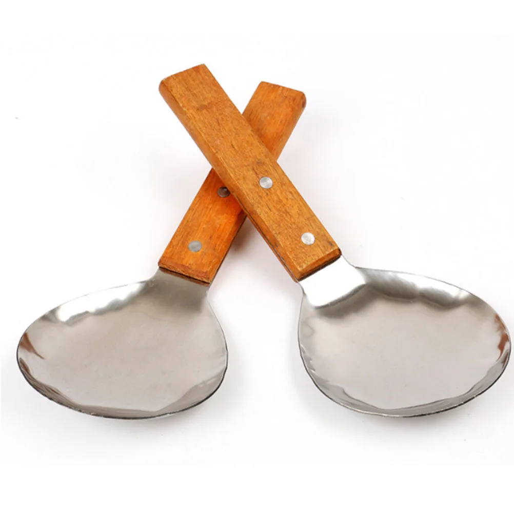

Large Brown Stainless Steel Rice Spoon Wooden Handle Food Serving Spoon Kitchen Utensil Tableware for Home Restaurant Soup Scoop