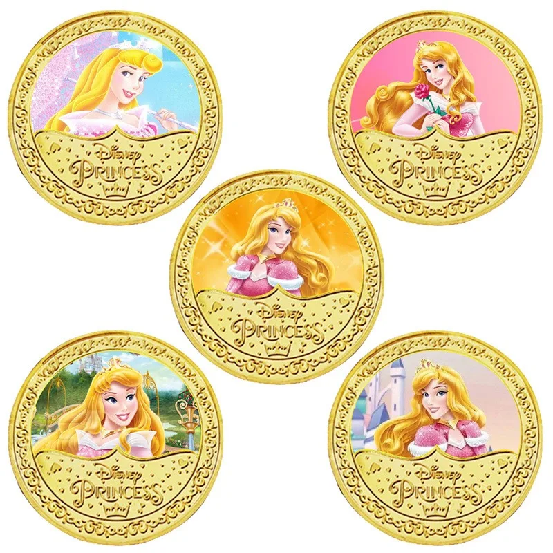 Disney Princess Arlo Sleeping Beauty Commemorative Coin Metal Coin Cartoon Movie Character Lucky Coin Children Gift