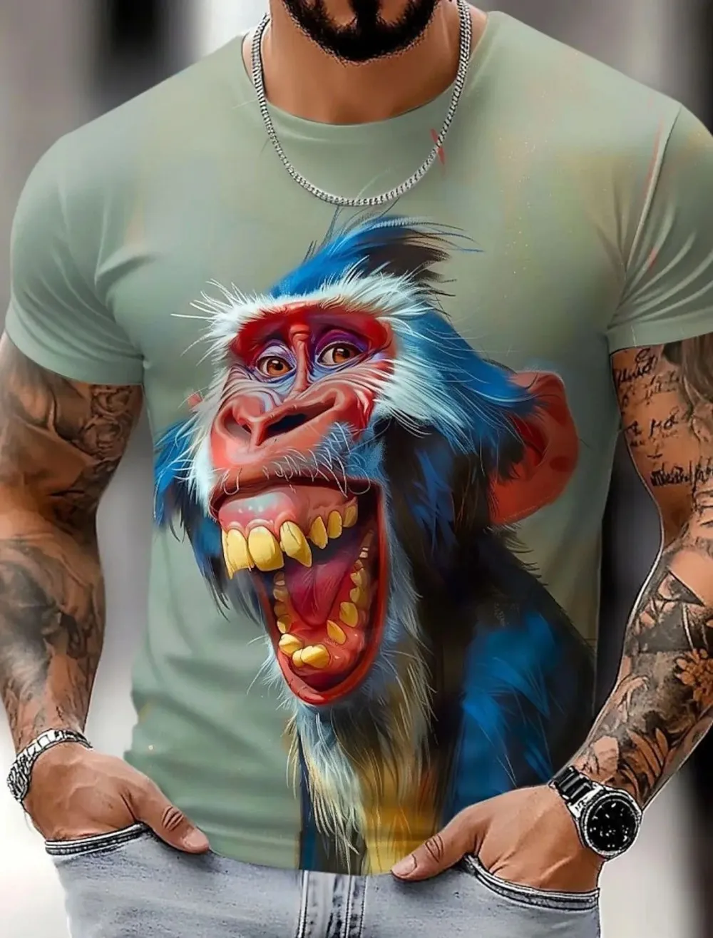 Summer men's animal fun polyester fabric short sleeved T-shirt 3D printed round neck shirt exaggerated designer party T-shirt